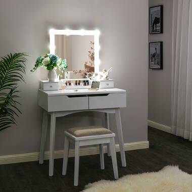 Enid vanity set with deals stool and mirror